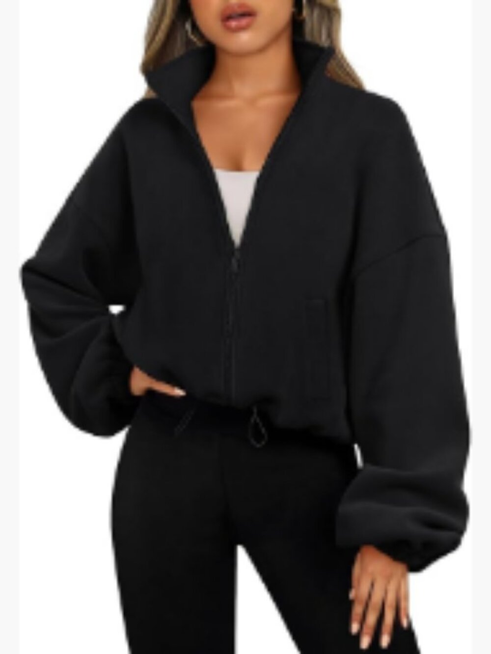 Fleece Jacket Zip Up Oversized Cropped Sherpa Long Sleeve